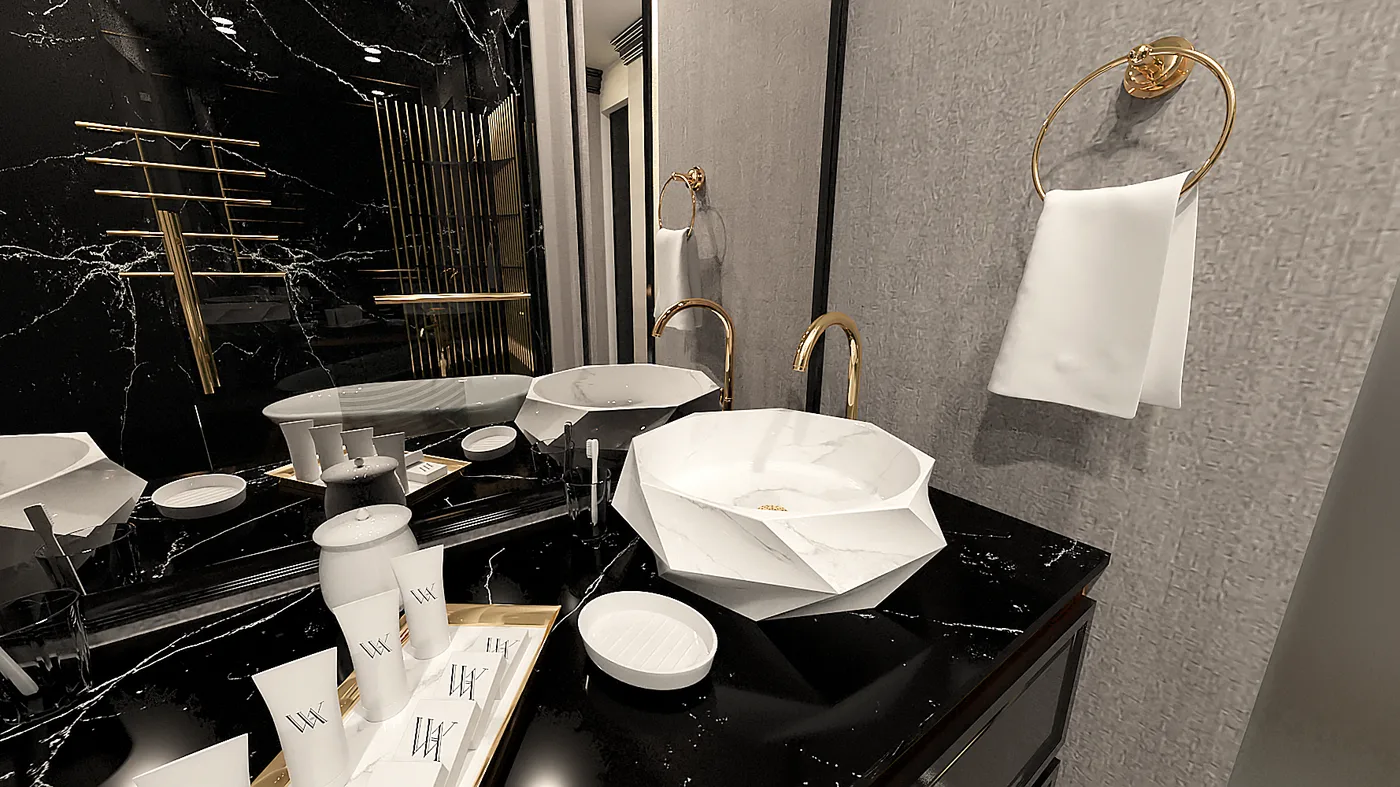 Bath concept - black marble and brass